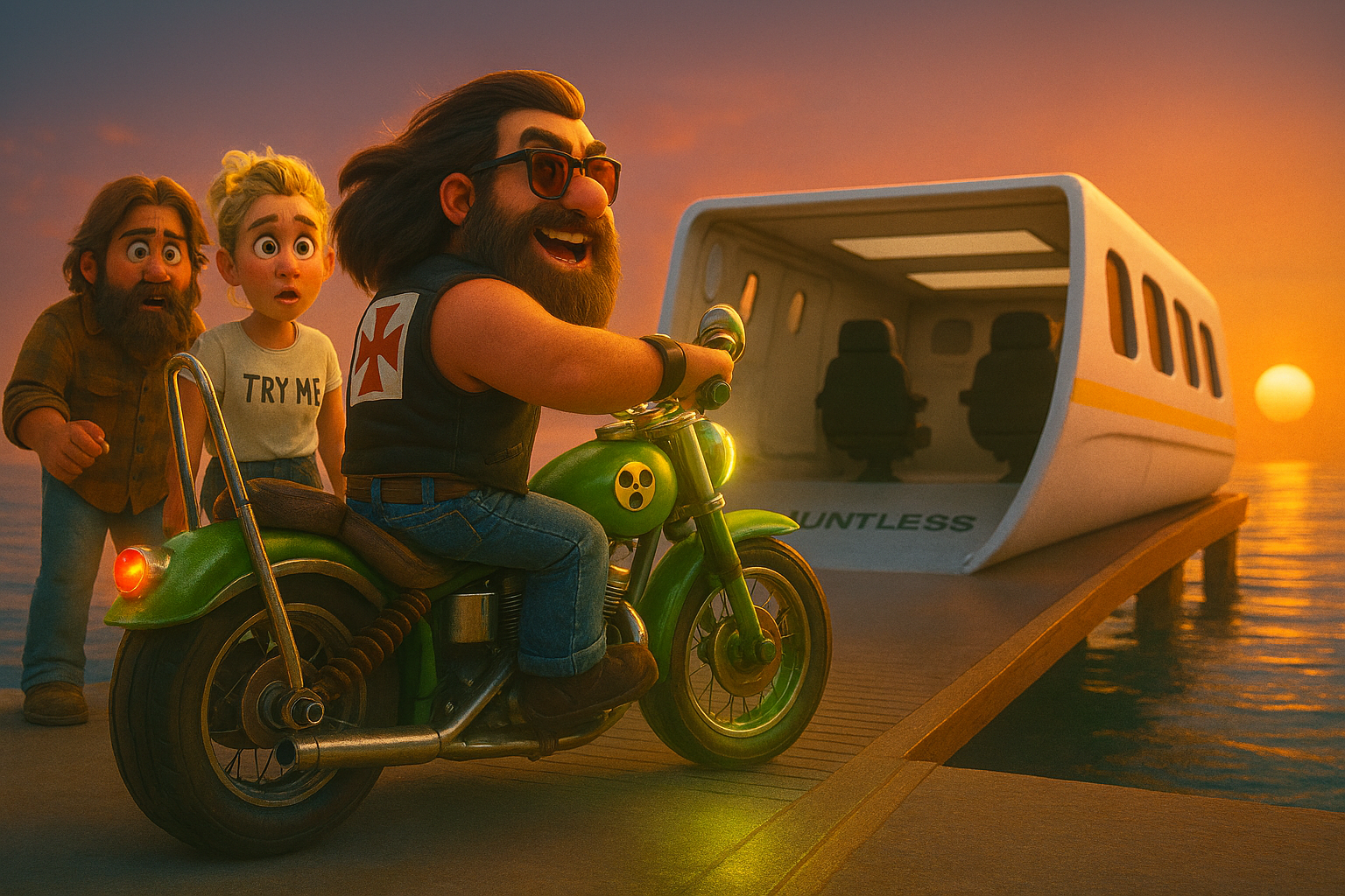 Spyder throttling the Harley onto the ramp